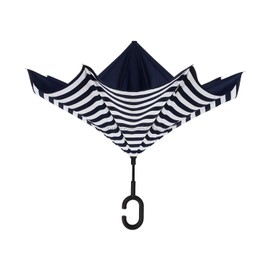 ShedRain Unbelievabrella Inverted, Upside Down, Windproof & Rainproof Car Umbrella - Hands Free C-Shape Handle - Heavy Duty, Double Layer Reverse Canopy Protects Men & Women Outdoors from Wind, Sun, UV & Rain, UPF 50 Rated (Bond / Navy)