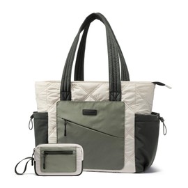 LOVEVOOK Tote Bag for Women, Puffer Bag and Work Bags with Zipper for Travel, Daily, School, Quilted Nurse Shoulder, 2pcs