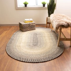 Super Area Rugs Ridgewood Premium Braided Rug for Kitchen and Home Decor Graphite/Beige, 3' X 5' Oval
