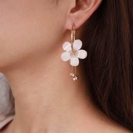 TseenYi Boho Acrylic Flower Hoop Earrings Crystal Acrylic Flower Dangle Drop Earrings CZ Dangle Tassel Earrings Pink Floral Dangle Hoop Earrings Romantic Round Hoop Drop Earrings, Zinc, No Gemstone