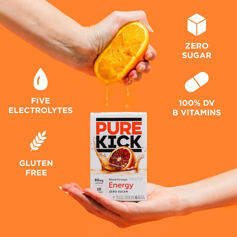 Pure Kick Energy Singles To Go Drink Mix, Blood Orange,