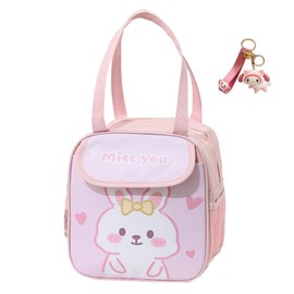 TUMPETY Lunch Bag for Girls Cartoon Women Lunch Box with Keychain Triple Insulation Handbag Portable Anime Picnic Bag Warm Cool Bags Miscellaneous Storage Bags (Light pink)