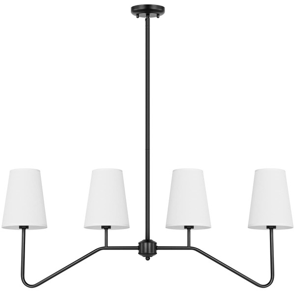 Brightever Linear Chandelier—Kitchen Island Lighting, 4-Light Black Chandeliers for Dining Room Light Fixture Over Table, Modern Pendant Lights with White Fabric Shades(Bulb not Included)