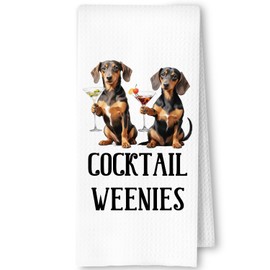 SkipTiger Martini Cocktail Dachshund Kitchen Dish Towels, Dachshund Gifts for Women Men Dog Lovers, Weiner Dog Kitchen Decor, Funny Puppy Hand Towels, 16x24 Inch