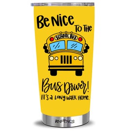 RNFENQS Appreciation Gifts for School Bus Drivers 20 OZ, Be Nice to Bus Driver Yellow Travel Tumble with Lid and Straw, Double Wall Vacuum Insulated Tumbler Cup