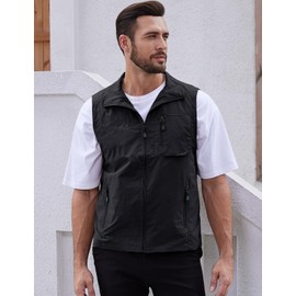 Gihuo Men's Fishing Vest Utility Vest Casual Outdoor Quick Dry Safari Travel Golf Vest Work Vest (Black 02, Medium)
