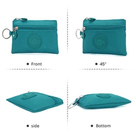 Coin Purse Change Pouch for Women 2 Layers Zipper Oxford Cloth Waterproof Purse (Green)