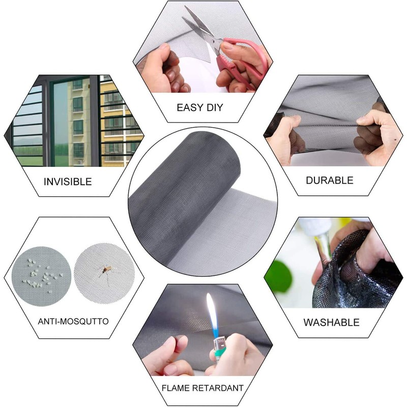 Screen Repair Kit for Windows or Doors Adjustable Fiberglass Screens