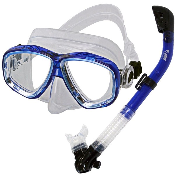 PROMATE Snorkeling Scuba Dive DRY Snorkel Mask Gear Set, Clear Blue