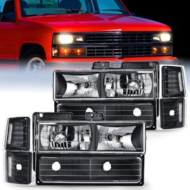 Nilight Headlight Assembly for 1994 1995 1996 1997 1998 Chevy Silverado Tahoe Suburban C10 C/K 1500 2500 3500 Replacement Headlamp Black Housing Clear Reflector Bumper Corner Lamp, 2 Years Warranty