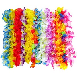 Dondor Enterprises Tropical Leis Necklace, Hawaiian Luau Flower Leis (24 Pack - Multicolored)