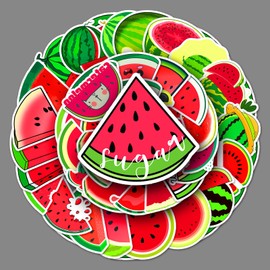 Watermelon Stickers 50 Pcs Vinyl Cute Fruit Stickers for Water Bottle Laptop Bumper Computer Skateboard Scrapbook Cars,Waterproof Aesthetic Red Watermelon Decals for Teens Girls Adults Kids