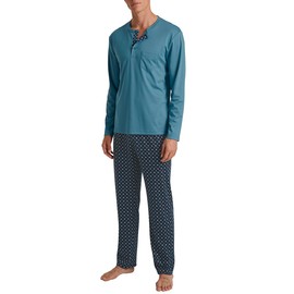 CALIDA Relax Choice Men's 100% Supima Cotton Long Pyjamas with Fabric Covered Elastic Waistband, Storm Blue