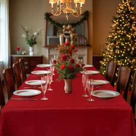 Fitable Faux Linen Tablecloths 2 Pack, Faux Burlap Fabric Table Clothes for Rectangle Tables, Red Table Covers for Kitchen Dining, Party, Farmhouse (Red, 54 x 78 Inch)