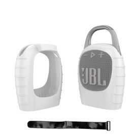 Hzycwgone Silicone Cover Case for JBL Clip 5 Portable Mini Bluetooth Speaker,for JBL Clip 5 Travel Carrying Skin Sleeve Sheell Bag Accessories w/Tie Tape(White)