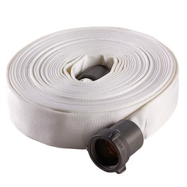 Fire Hose - 1 1/2" x 25' Lay Flat Water Hose - Made in The USA - White Firefighter Hose - NH Couplings