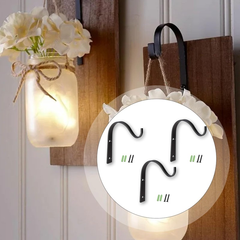 3 Pcs Hanging Basket Hooks, Brackets for Small Hanging Baskets