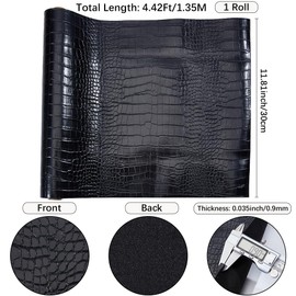CRASPIRE Crocodile Leather Fabric 53"x12" Faux PU for Embossed Making Sewing Skin Grain Sheets Fabric Material DIY Upholstery Crafts Handbags Furniture Car Wrapping Leather Earrings Shoes Belt Black
