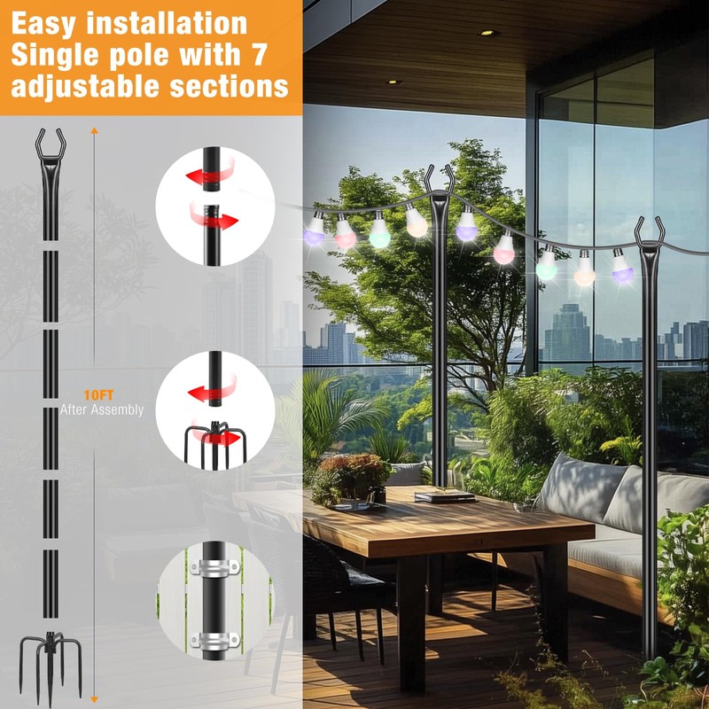 FHNFHN String Light Poles 4 Pack,10FT Metal String Light Poles