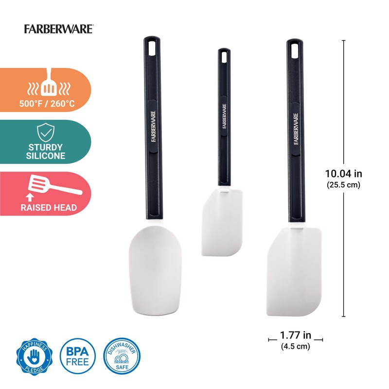 FARBERWARE Pro 3 Piece Silicone Spatula Set, 13.5 and 10