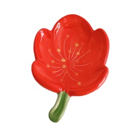 Flower Soap Dish Ceramic Soap Dish with Drain Cute, Embellishments Soap Holder Creative Draining Soap Dish Holder (Tulpe, Red)