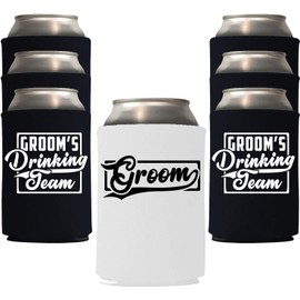 Veracco Groom and Groom's Drinking Team Can Coolie Holder Bachelor Party Wedding Favors Gift For Groom Groomsmans Proposal (12, Wht Groom, Blk DT)