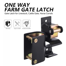 KINJOUZ Heavy Duty One Way Farm Gate Latch - Lockable Fence Gate Latch for Metal Tube Gates, Livestock Cattle, Horse Corrals, Ranches, Pastures, Pet Cages & Fences, 1 Pack