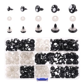 Wokape 260Pcs 8mm 10mm 12mm 14mm 16mm Resin Plastic Safety Eyes with Washers Assortment Kit, Plastic Doll Eyes Craft Eyes Black Stuffed Toy Eyes for Doll, Puppet, Plush Animal Making