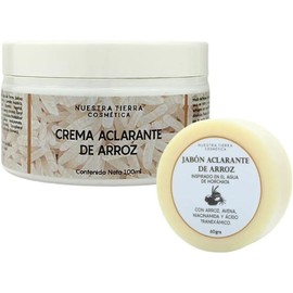 Nuestra Tierra Cosmética Kit Aclarante de Arroz, Crema 100ml y Jabón 60g, con Niacinamida y Ácido Tranexámico