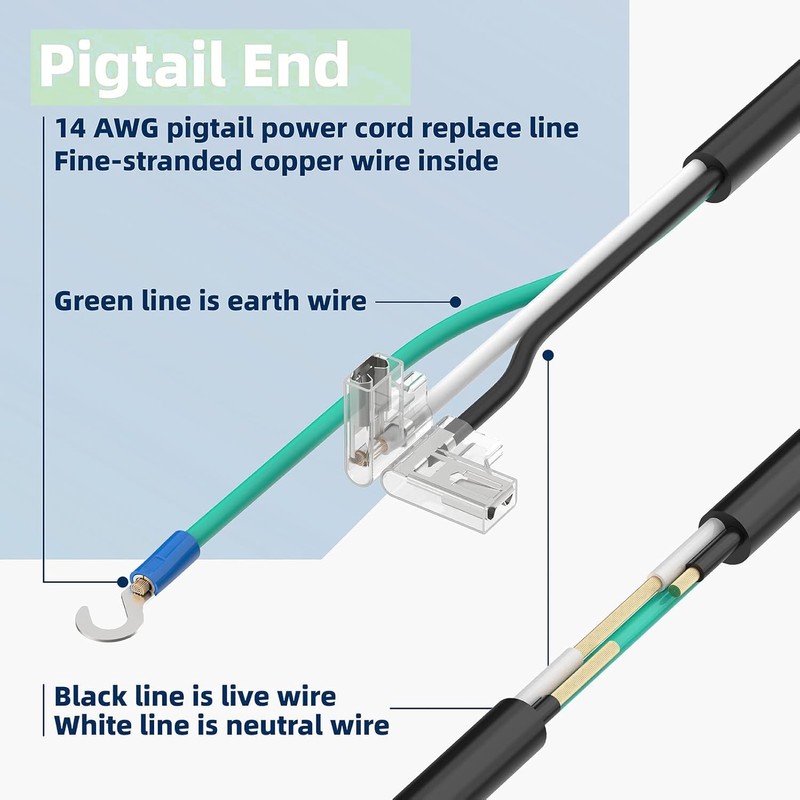 Pool Pump Power Cord 6 Feet Extension Electrical Plug Replacement