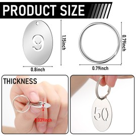 Yaocom 50 Pcs Hollowed Stainless Steel Number Tags Metal Numbered Key Number ID Tags with Key Rings Chain(Oval, 1-50)