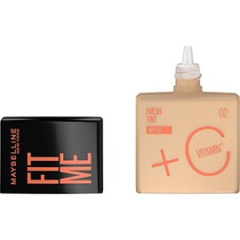 Maybelline Fit Me Fresh Tint Base de Maquillaje, Alta Cobertura, Larga Duración, con Vitamina C y FPS50, Control de Brillo, Acabado Fresco y Luminoso,