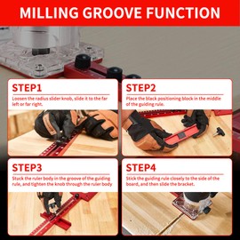 4 in 1 Router Milling Groove Bracket Aluminum Alloy Router Circle Cutting Jig Cabinet Hardware Jig with Automatic Center Punch Multifunctional Guide for Cutting Circles Router Jig Tool for Woodworking