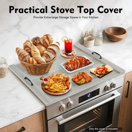 OCASAMI Noodle Board Stove Cover, RV Wood Noodle Board Stove Cover Extra Thick Wooden RV Stovetop Cover with Handles for Gas Burners, Kitchen Counter (Wood, 30 * 22 * 1.2In)