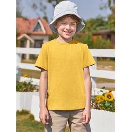 Haloumoning Boys Short Sleeve Shirts Kids Summer Crewneck T-Shirts Casual Tops Tees 5-14 Years Yellow