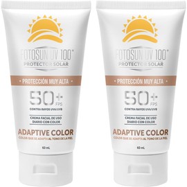 FOTOSUN UV 100 Adaptive Color FPS 50 UVAUVB, Protector solar facial con color, Hipoalergénico, resistente al agua, uso diario, se adapta al tono de