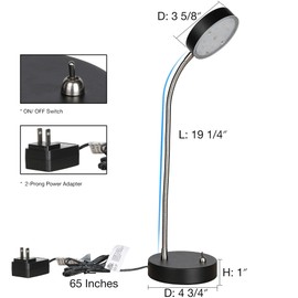 MingBright 19.25" Flexible Gooseneck LED Desk Lamp, Plun-in Table Light with Stable Base, 4.5W 260LM 4000K, 65” Cord Small Desk Light for Home Office, Study, ETL Listed