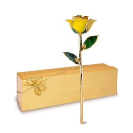 Forever Rose Gold Trimmed Yellow Open Bloom Real Rose Dipped in 24K Gold, Ready to Gift, Presented in Luxury Gift Box with Bow, Unique & Everlasting Gift for Any Occasion