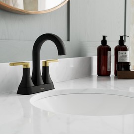Pfister Vaneri Bathroom Sink Faucet, 4-Inch Centerset, 2-Handle, 3-Hole, NSF Certified, Matte Black and Brushed Gold Finish, LF048VRIBBG