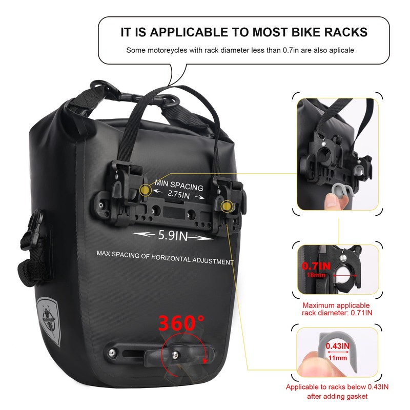 Rhinowalk - Alforja para bicicleta, impermeable, 7 l, con correa