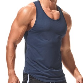 AIMPACT Mens Workout Tank Tops Dry Fit Gym Sleeveless Y-Back Muscle Fitness Bodybuilding Tank Shirts Navy,XL