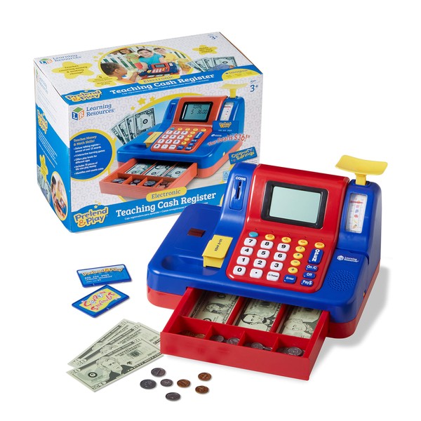Learning Resources Pretend & Play Teaching Cash Register, 73 Piece Set, Ages 3+, Talking Register, Counting Activities, Money Management, for Kids