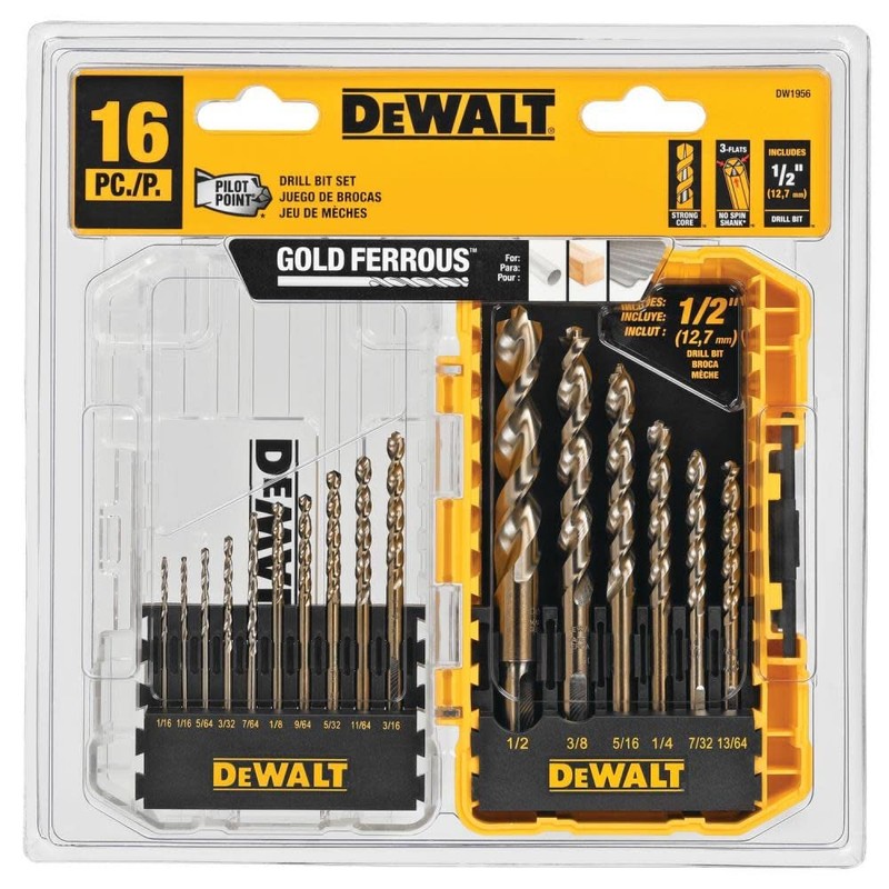 DEWALT - DEW-DW1956 Drill Bit Set with Pilot Point, 16-Piece