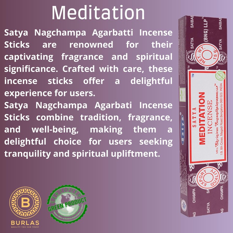 Satya Meditation Incense Sticks 3-Pack with Burlas Holder, 15g pack,