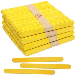 CraftySticks- 200 Pack 4.5 Inch Yellow Color Wooden Craft Popsicle Sticks, Slim Wood Sticks for Arts, Crafts, STEM Supply