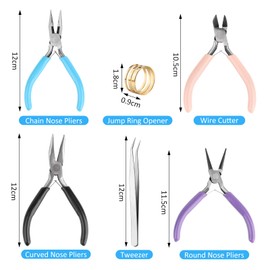 VFANDV Jewellery Pliers 4 Pieces, 4.5 Inch Jewellery Making Pliers Tools with Needle-Nose Pliers Round Nose Pliers Wire Cutter Side Cutters and Jump Ring Opener Tweezers for Jewellery Repair