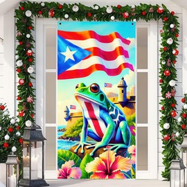 BlissYard Puerto Rico Frog Door Cover Banner Front Door Party Decor Party Frog Door Backdrop Decorations Photography Background 71 x 35 inch Indoor Outdoor Porch Sign For Birthday Christmas