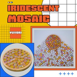 Yuvori 0.5kg Square Crystal Mosaic Tiles 1cm DIY for Bathroom, Living Room, Kitchen, Balcony (Iridescent Orange)