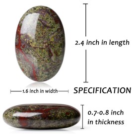XIANNVXI 2.4 Inch Large Crystals Bloodstone Worry Stones Gemstones Natural Polished Oval Palm Tree Stone Healing Massage Energy Stone 1 Piece