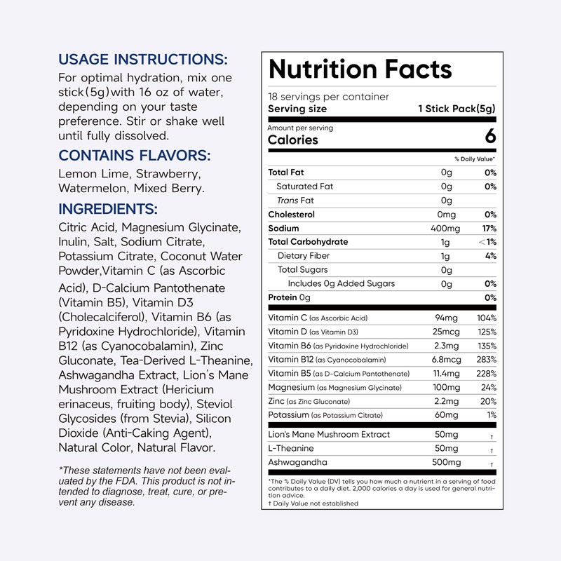 Hydravive Electrolyte Powder Packets Sugar Free Liquid Daily IV Drink